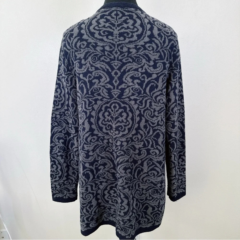 Talbots Open Front Cashmere Blend Navy Jacquard Cardigan - Picture 4 of 16